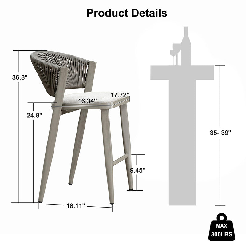 PURPLE LEAF Counter Height Bar Stool Set of 2 Outdoor Stool Chair with Footrest Patio Bar Height Stools Rattan Barstools for Outdoor or Indoor