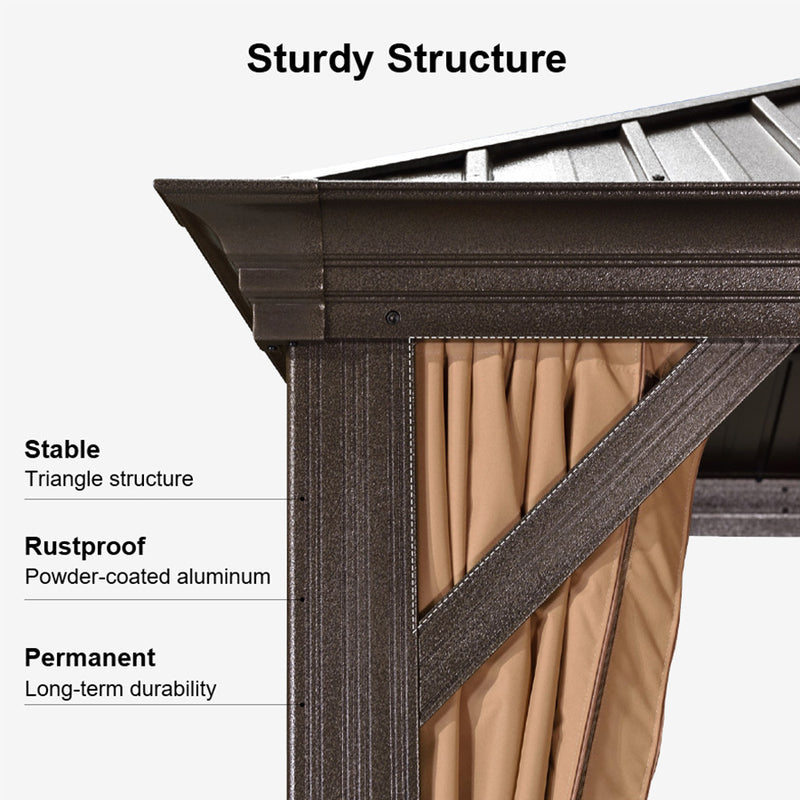 PURPLE LEAF 12' x 20' Large Outdoor Hardtop Gazebo for Patio Backyard with Double Bronze Hard Roof and Khaki Curtains