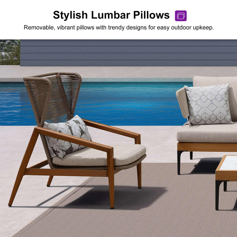 PURPLE LEAF Melben Patio Conversation Set Light Grey Outdoor Aluminum Modern Wicker Sofa Chairs Sets for Balcony Yard Porch
