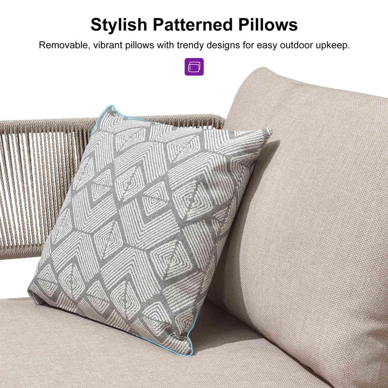PURPLE LEAF Melben Patio Conversation Set Light Grey Outdoor Aluminum Modern Wicker Sofa Chairs Sets for Balcony Yard Porch