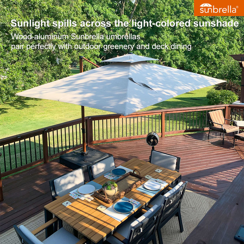 PURPLE LEAF SUNBRELLA Cantilever Umbrella Deluxe Wood Pattern Patio Umbrella