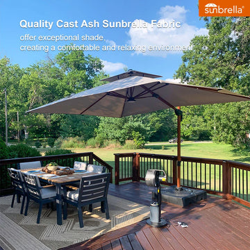 10 foot patio umbrella sunbrella SUNBRELLA Fabric Aluminum Patio Cantilever Umbrella in Wood Color