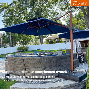 SUNBRELLA Fabric Aluminum Patio Cantilever Umbrella in Wood Color