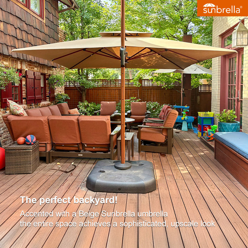 PURPLE LEAF SUNBRELLA Cantilever Umbrella Deluxe Wood Pattern Patio Umbrella