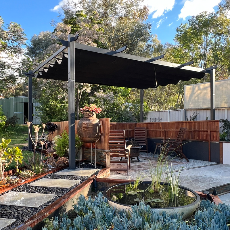 PURPLE LEAF Outdoor Pergola with Retractable Canopy Aluminum Shelter for Porch Garden  Beach Shade Pavilion Pergola Modern Backyard Deck