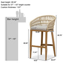 PURPLE LEAF Outdoor Bar Stools Counter Stools Rattan Bar Stools Chair Set of 2 with Backrest for Indoor or Outdoor, Kitchen lsland