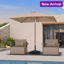 PURPLE LEAF Premium Teak‑Finish Aluminum Frame Outdoor Patio Market Umbrella with Rope Pulley Lift