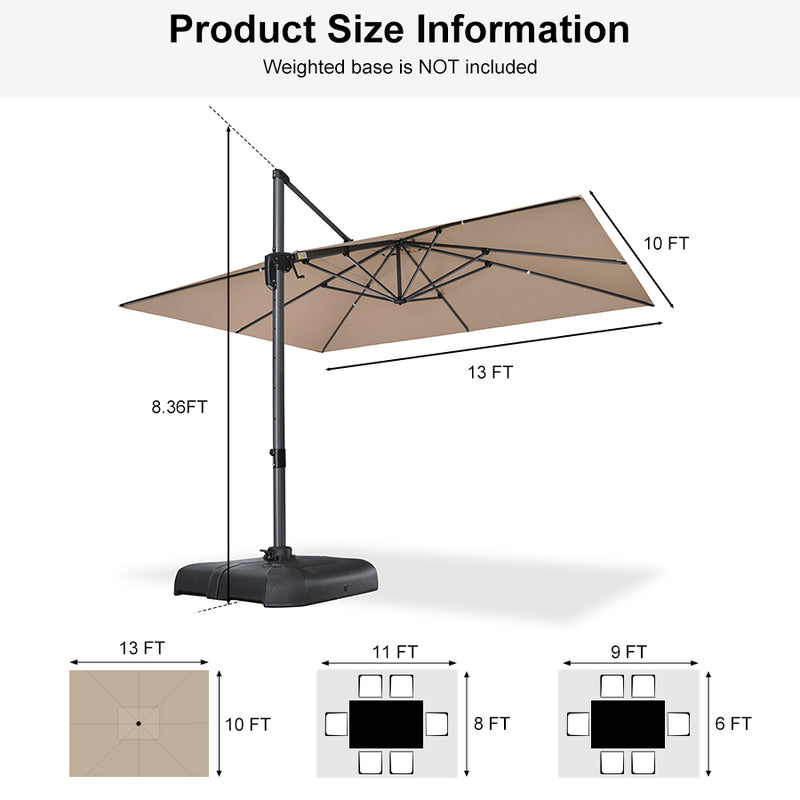 PURPLE LEAF Economical Square Outdoor Patio Umbrella Rectangle Cantilever Umbrella