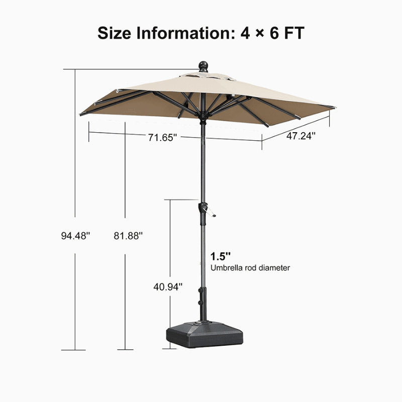PURPLE LEAF Crank and Tilt Rectangular Outdoor Patio Market Umbrella with Base