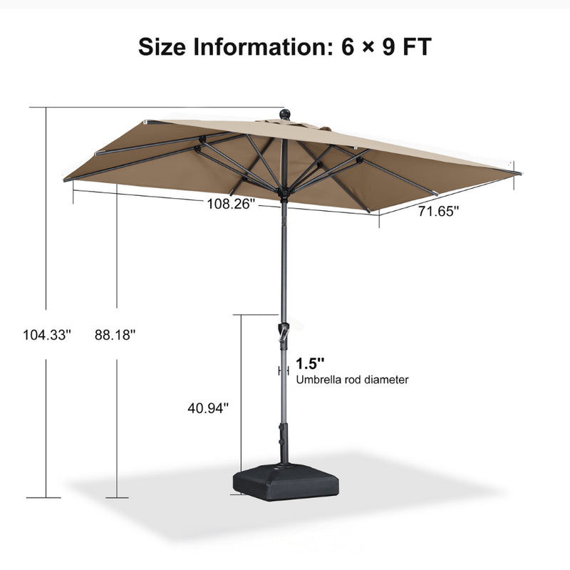 PURPLE LEAF Crank and Tilt Rectangular Outdoor Patio Market Umbrella with Base