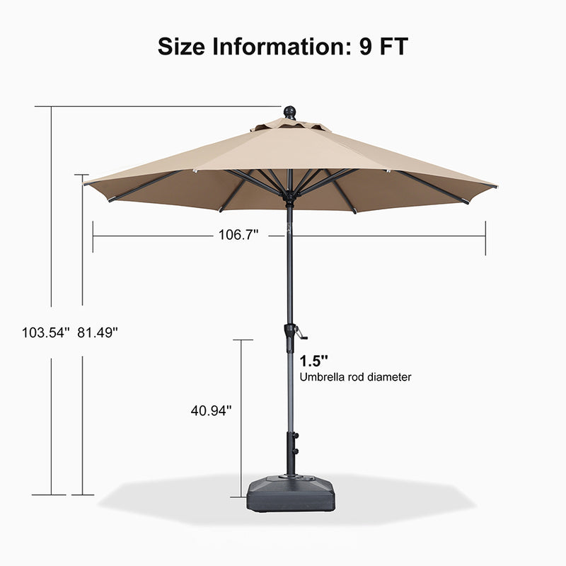 PURPLE LEAF Crank and Tilt Rectangular Outdoor Patio Market Umbrella with Base