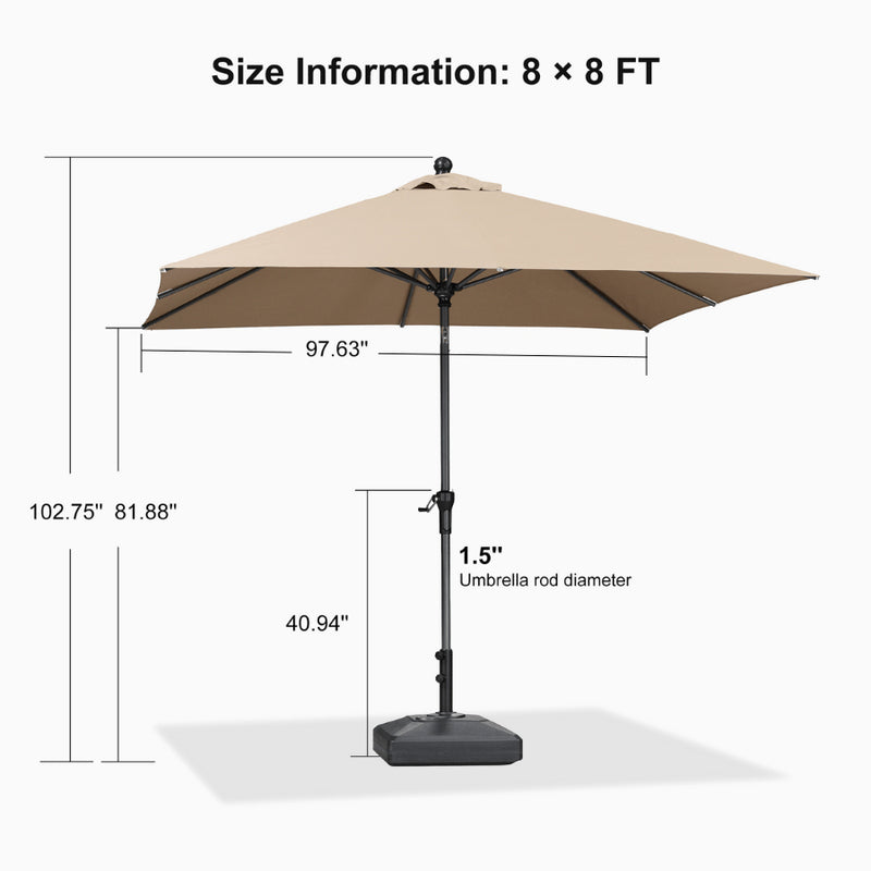 PURPLE LEAF Crank and Tilt Square Patio Table Umbrella with Base for Garden Porch