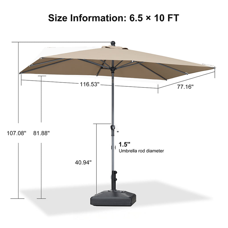PURPLE LEAF Crank and Tilt Rectangular Outdoor Patio Market Umbrella with Base