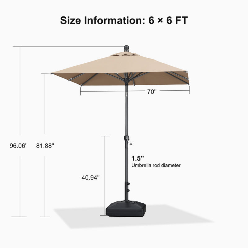 PURPLE LEAF Crank and Tilt Square Patio Table Umbrella with Base for Garden Porch