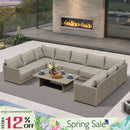 PURPLE LEAF Sanori U-Shaped Patio Couch Set Modular Sofa with Beige Cushions and Ottoman for Balcony