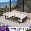 PURPLE LEAF Caesar U-Shaped Patio Conversation Set with Bronze Cushion Pillows and Ottoman Couch for Patio Backyard