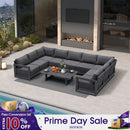 PURPLE LEAF Caesar U-Shaped Patio Conversation Set with Grey Cushion Pillows and Ottoman Couch for Patio Backyard