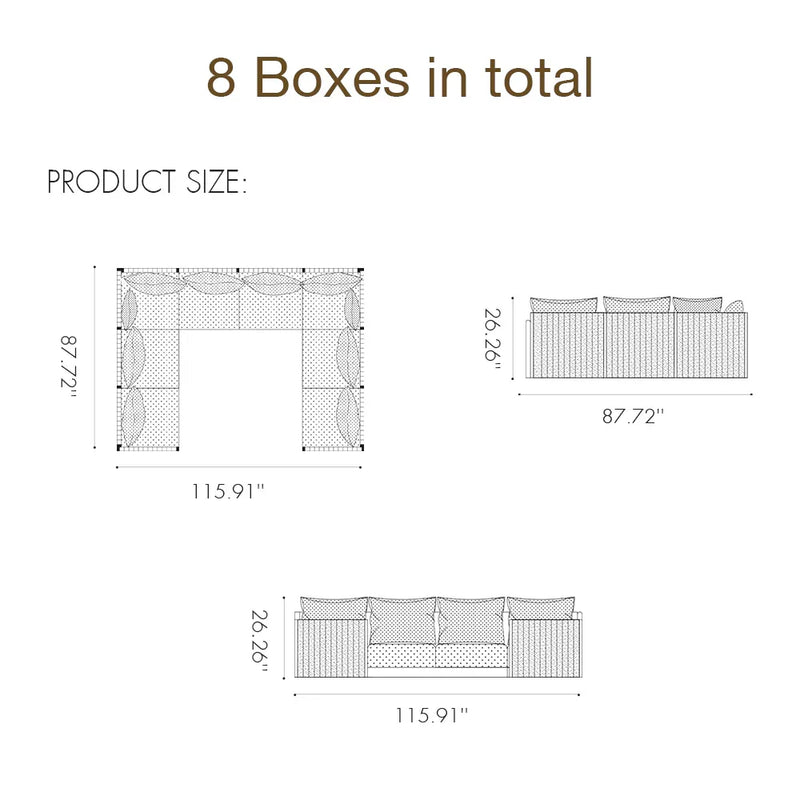 PURPLE LEAF Sanori U-shaped Patio Conversation Set with Beige Ottoman and Cushions for Backyard or Porch