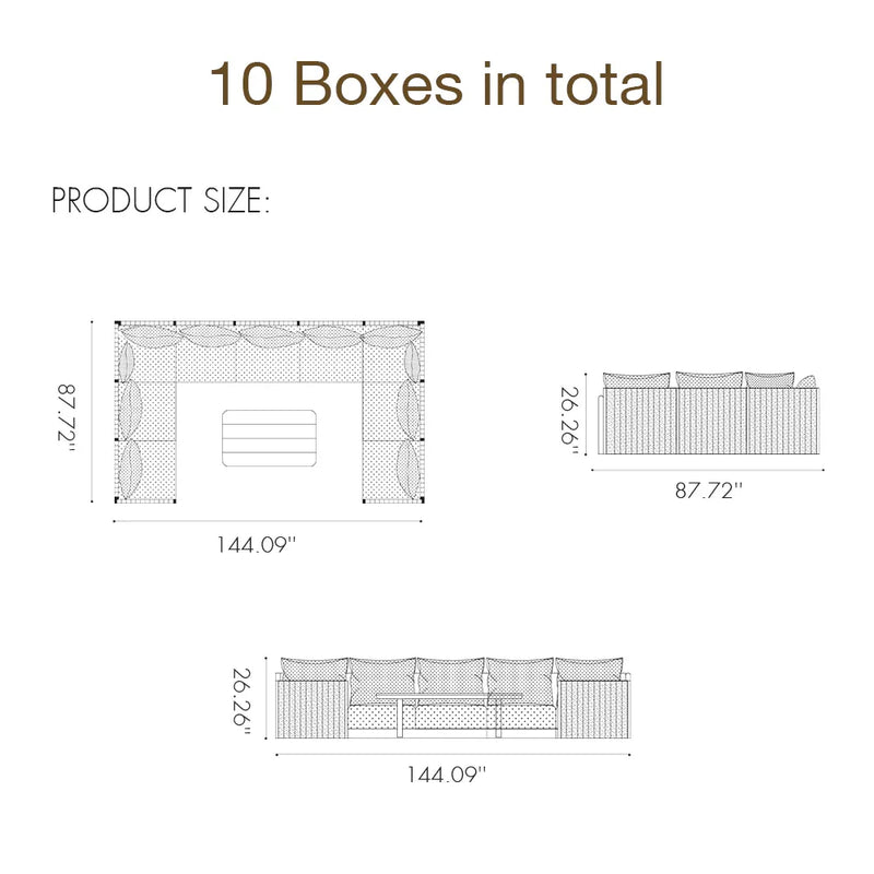 PURPLE LEAF Sanori U-shaped Patio Conversation Set with Beige Ottoman and Cushions for Backyard or Porch