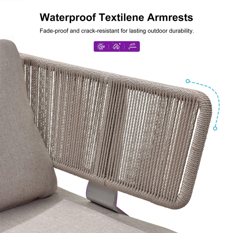 PURPLE LEAF Melben Patio Conversation Set Light Grey Outdoor Aluminum Modern Wicker Sofa Chairs Sets for Balcony Yard Porch