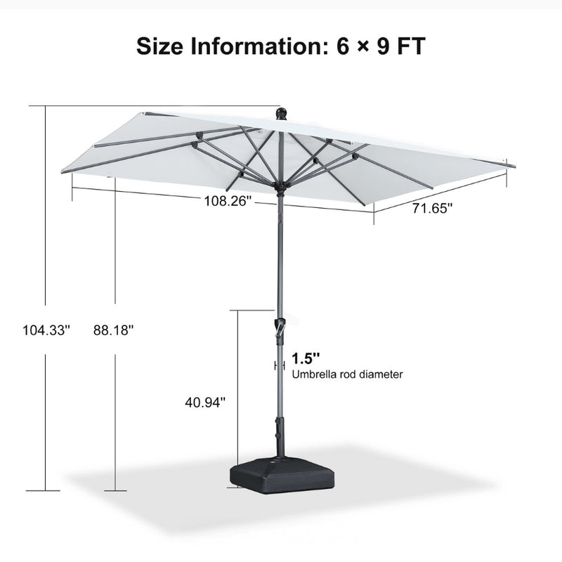 PURPLE LEAF Crank and Tilt Rectangular Outdoor Patio Market Umbrella with Base