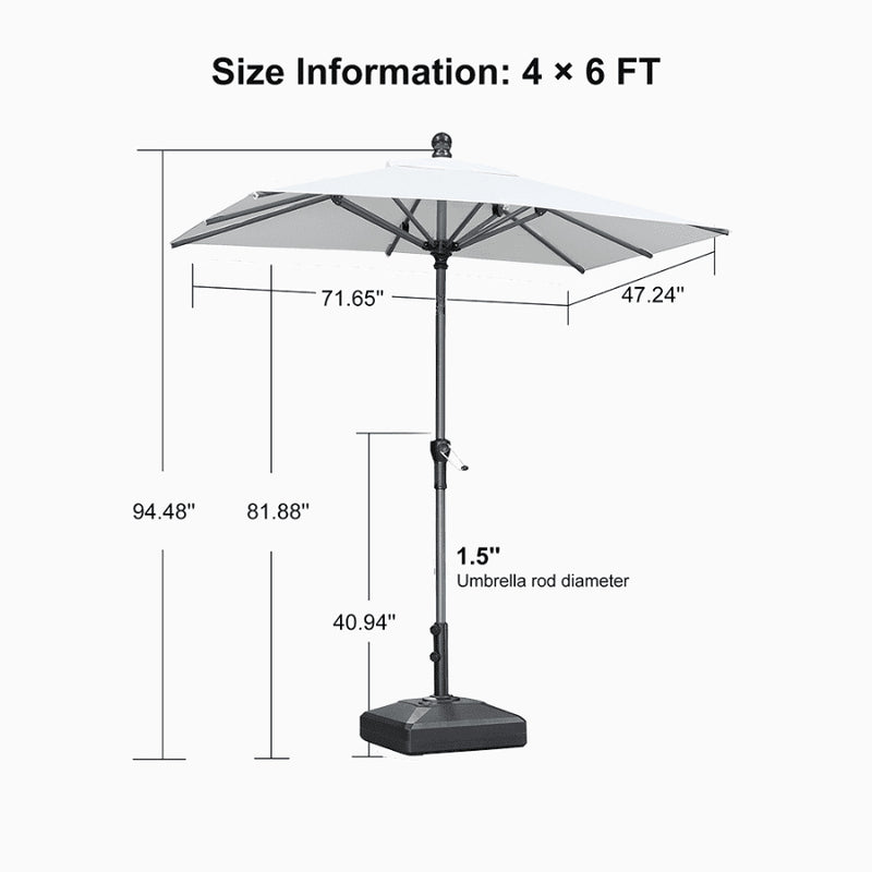 PURPLE LEAF Crank and Tilt Rectangular Outdoor Patio Market Umbrella with Base