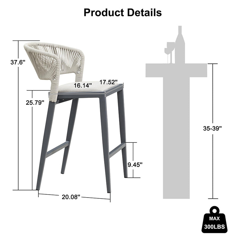 PURPLE LEAF Counter Height Bar Stool Set of 2 Outdoor Stool Chair with Footrest Patio Bar Height Stools Rattan Barstools for Outdoor or Indoor