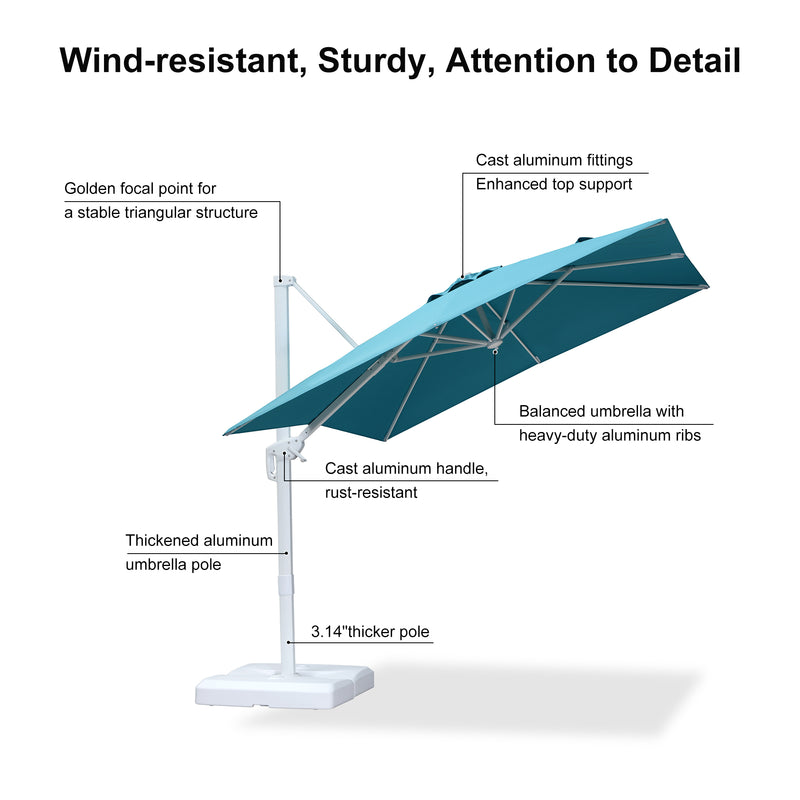 PURPLE LEAF Outdoor Patio Umbrella with Base, Best White Cantilever Umbrellas