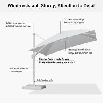 PURPLE LEAF White Outdoor Umbrella Left-Right Tilting Patio Cantilever Umbrella