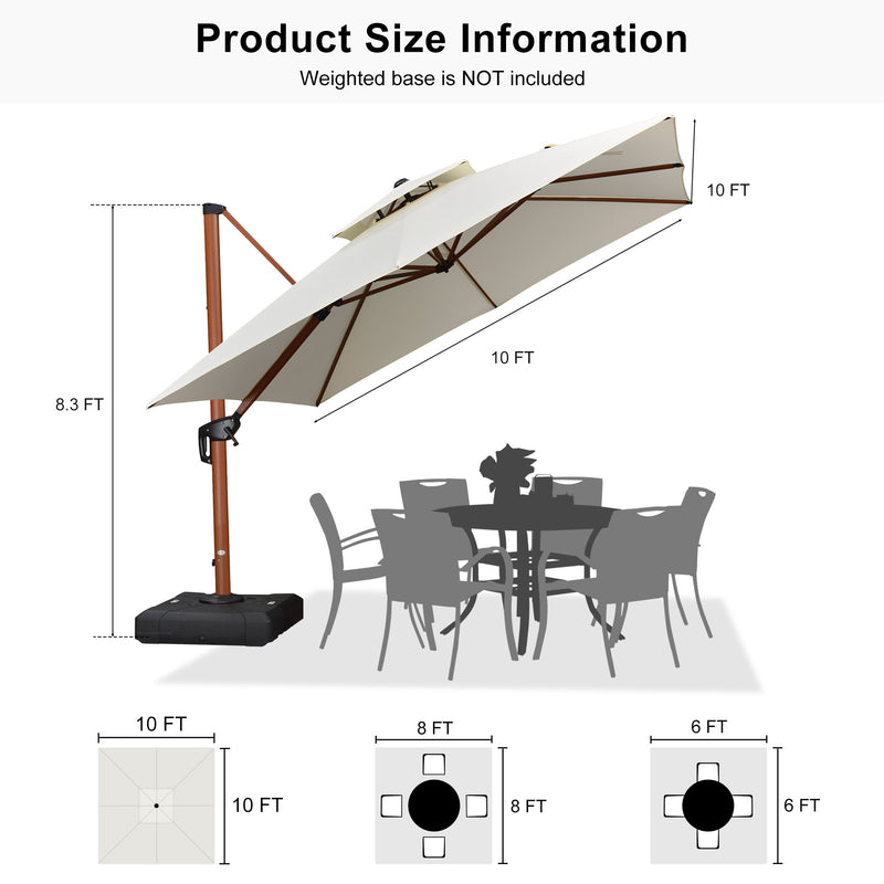 PURPLE LEAF Double Top 9 / 10 / 11 / 12 ft Square Aluminum Sun Umbrellas in Wood Color