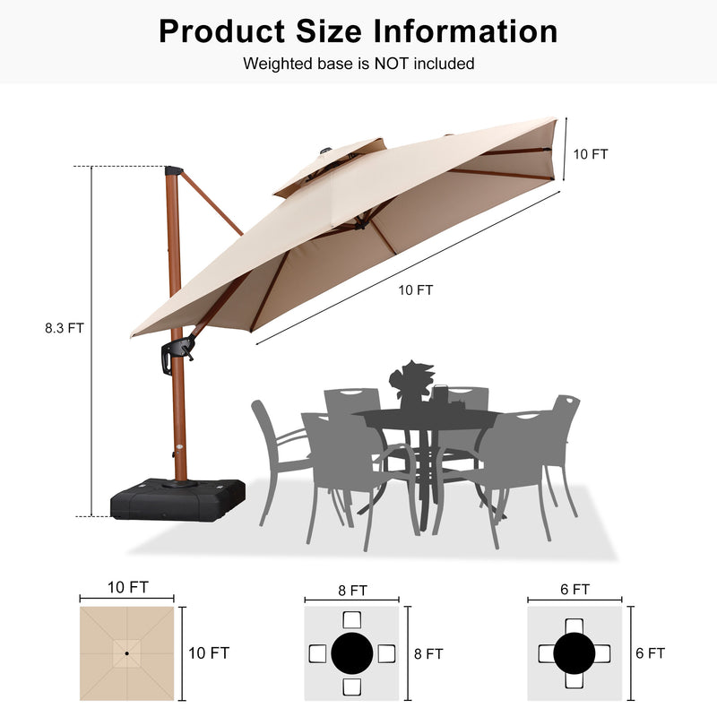 PURPLE LEAF Double Top 9 / 10 / 11 / 12 ft Square Aluminum Sun Umbrellas in Wood Color