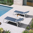 PURPLE LEAF Outdoor Chaise Lounge Chairs Set of 2 White Aluminum Lounge Chair Five-Position Adjustable Chaise with Wheels and Table for Pool Deck Patio