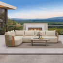PURPLE LEAF Hailar L-Shaped Patio Conversation Set with Genuine Teak Cushions and Pillows Olefin Rope Backres Outdoor Couch Sets for Backyard Porch