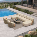 PURPLE LEAF Hailar U-Shaped Patio Conversation Set with Genuine Teak Cushions and Pillows Olefin Rope Backres Outdoor Couch Sets for Porch Garden