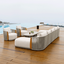 PURPLE LEAF Hailar U-Shaped Patio Conversation Set with Genuine Teak Cushions and Pillows Olefin Rope Backres Outdoor Couch Sets for Porch Garden