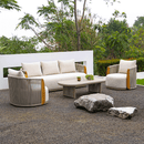 PURPLE LEAF Hailar U-Shaped Patio Conversation Set with Genuine Teak Cushions and Pillows Olefin Rope Backres Outdoor Couch Sets for Porch Garden