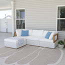 PURPLE LEAF Griffin Classical Patio Conversation Set White with Cushion Pillows Ottoman and Premium Leather for Backyard Outdoor Living
