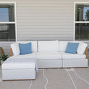 PURPLE LEAF Griffin Classical Patio Conversation Set White with Cushion Pillows Ottoman and Premium Leather for Backyard Outdoor Living