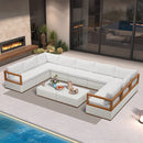 PURPLE LEAF Griffin U-shaped Patio Conversation Set White with Cushion Pillows Ottoman and Aluminum Frame Couch for Backyard Deck