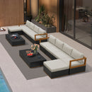 PURPLE LEAF Griffin L-shaped Patio Conversation Set Black with Cushion Pillows Ottoman and Premium Leather for Patio Balcony