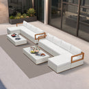 PURPLE LEAF Griffin L-shaped Patio Conversation Set White with Cushion Pillows Ottoman and Premium Leather for Patio Balcony