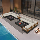 PURPLE LEAF Griffin L-shaped Patio Conversation Set Black with Cushion Pillows Ottoman and Premium Leather for Patio Balcony