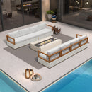 PURPLE LEAF Griffin white sectional patio conversation set with ottoman, fire pit table, and aluminum frame