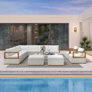 PURPLE LEAF Griffin L-shaped Patio Conversation Set White with Cushion Pillows Ottoman and Premium Leather for Patio Balcony