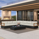 PURPLE LEAF Griffin L-shaped Patio Conversation Set Black with Cushion Pillows Ottoman and Aluminum Frame for Balcony Garden