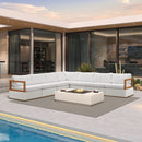 PURPLE LEAF Griffin L-shaped Patio Conversation Set White with Cushion Pillows Ottoman and Premium Leather for Patio Balcony