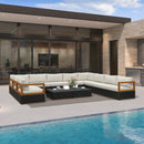 PURPLE LEAF Griffin U-shaped Patio Conversation Set Black with Cushion Pillows Ottoman and Premium Leather for Gathering Entertaining