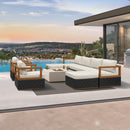 PURPLE LEAF Griffin patio set: black weave, aluminum frame, wood accents, cream cushions