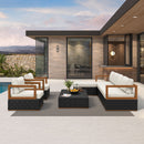 PURPLE LEAF Griffin L-shaped Patio Conversation Set Black with Cushion Pillows Ottoman and Aluminum Frame for Balcony Garden