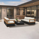 PURPLE LEAF Griffin black patio conversation set with aluminum frame, wood accents, and cushions.